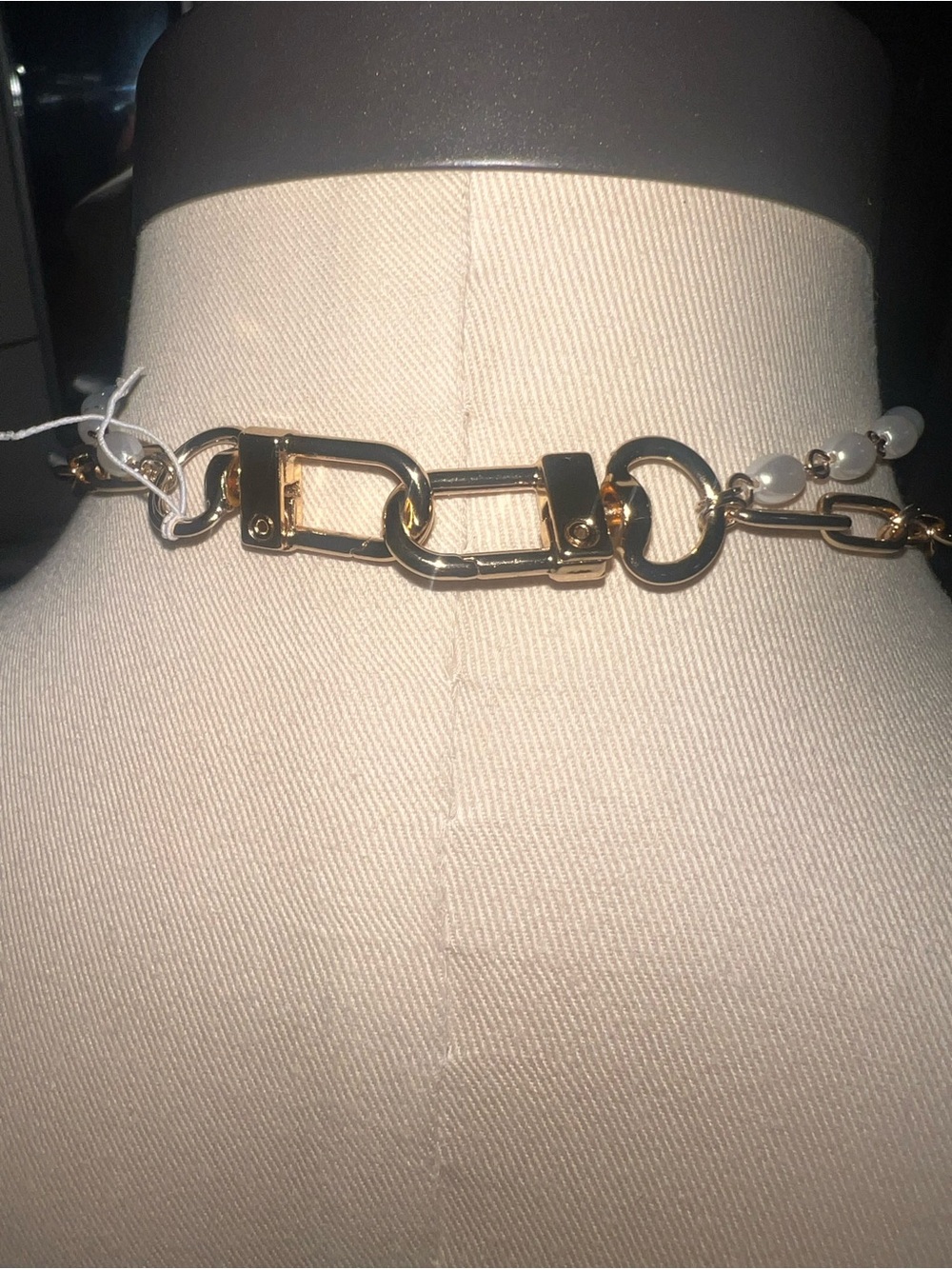 Gold Charm Link Necklace w/Green Heart& Pearl Accent-Jewelry by Free People - Picture 5 of 5